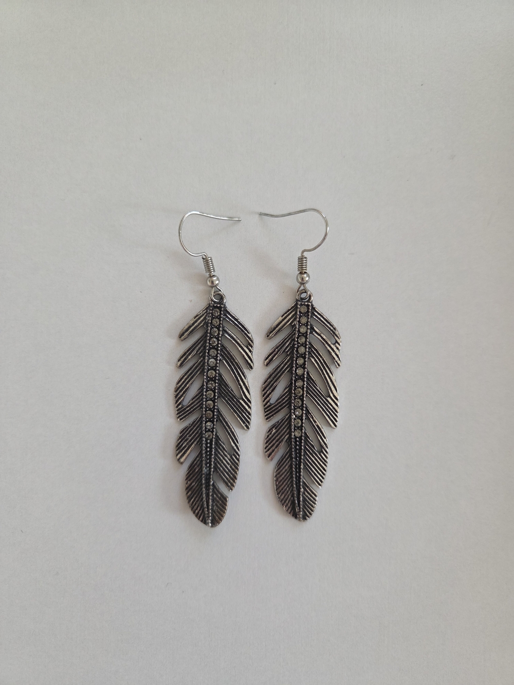 Silver Feather Drop Earrings - Unbranded